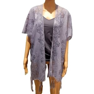 Gray Lace Open Front Shawl with Tassels NWT OSFM